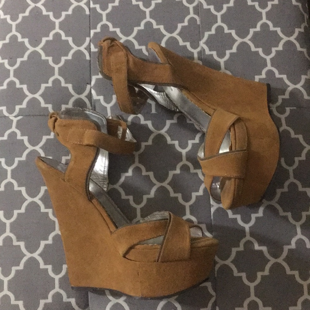 bebe ~ Cognac Bebe Wedge Sandal
